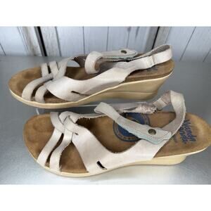 Wanda Panda Leather Wedge Sandals Women’s Size EU 42 US 11 Taupe Green